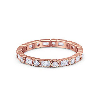 Full Eternity Wedding Band Rose Tone, Simulated Cubic Zirconia 925 Sterling Silver